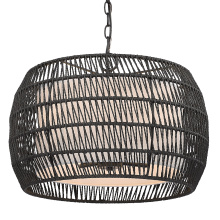 Golden 6805-4 BLK-MBR - Golden Lighting Everly 4-light Pendant in Matte Black and Modern Black Rattan shade